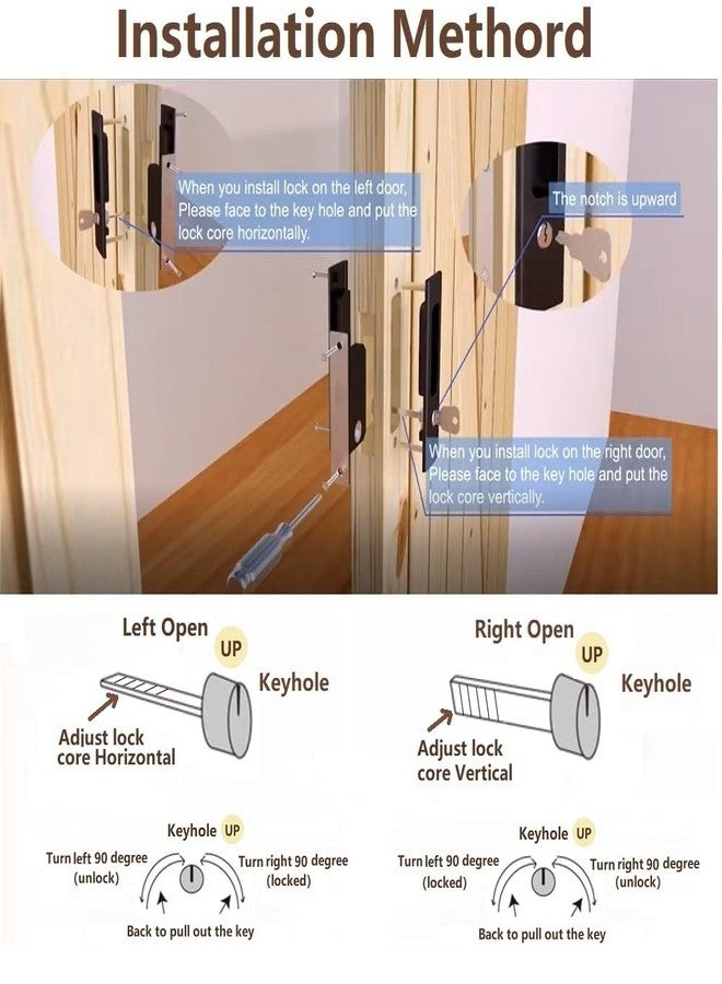 CCJH Invisible Door Locks Handle with Keys for Sliding Barn Wooden Door Furniture Hardware (Red Copper) - Image 5